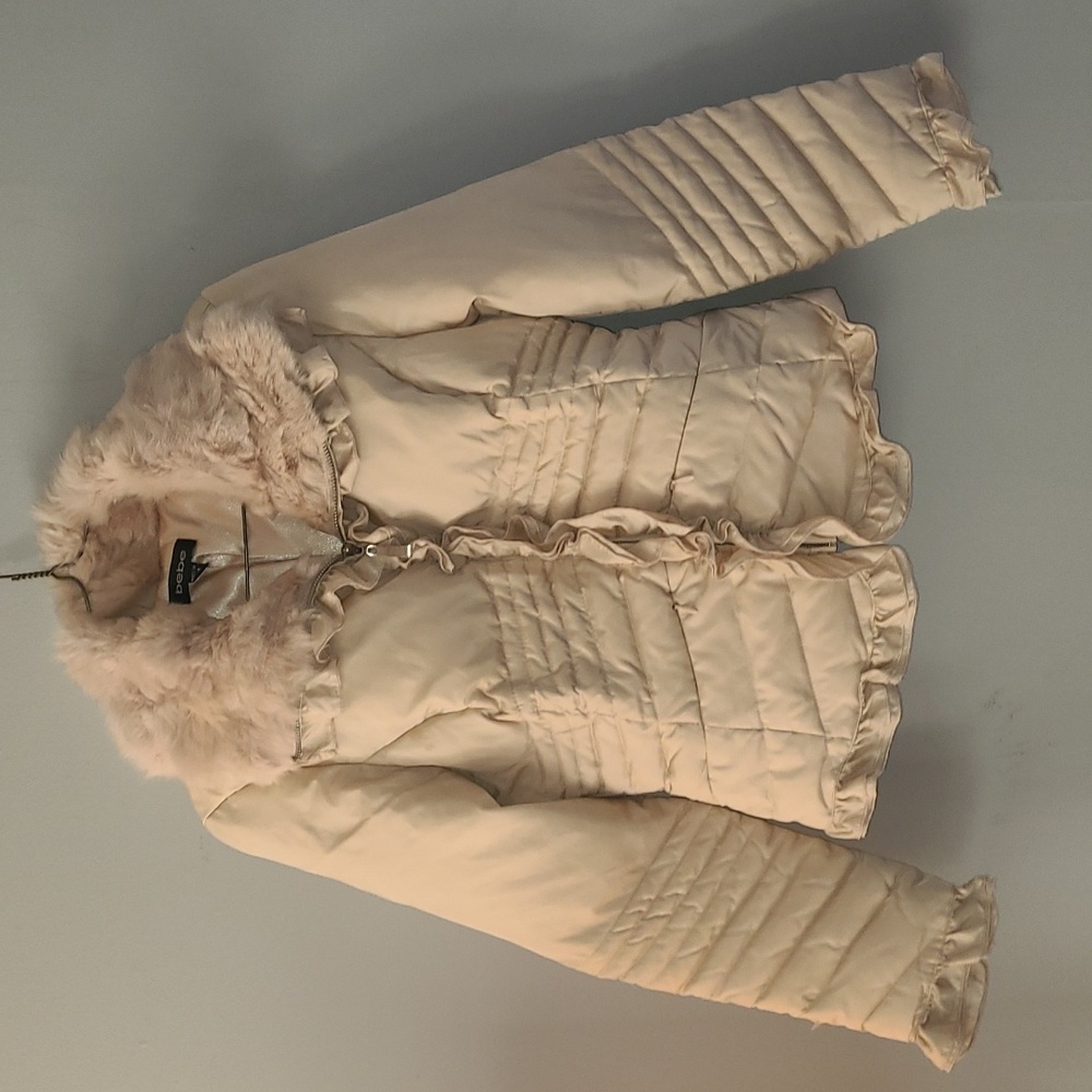 Bebe Cream Jacket with Rabbit Fur Trim